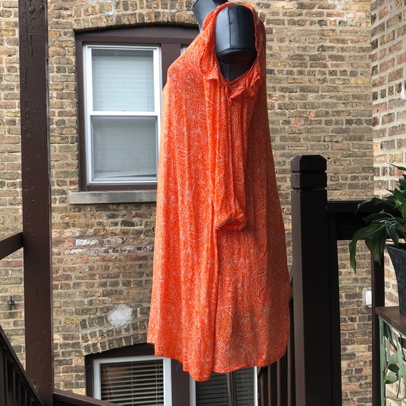 Vintage Orange Paisley Old Navy Ruffle Cold Shoulder Mini Dress Y2K Boho Vibes S - Picture 3 of 13